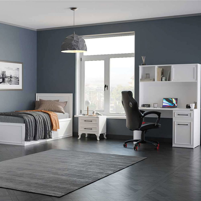 Hanah Home CMU-1013-DD-2 Escritorio de Estudio Blanco, Tablero Partículas Melaminado, 120x167x60 cm